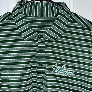 Columbia mens Poly Green stripe USF South Florida Bulls Golf Polo Shirt XL nice